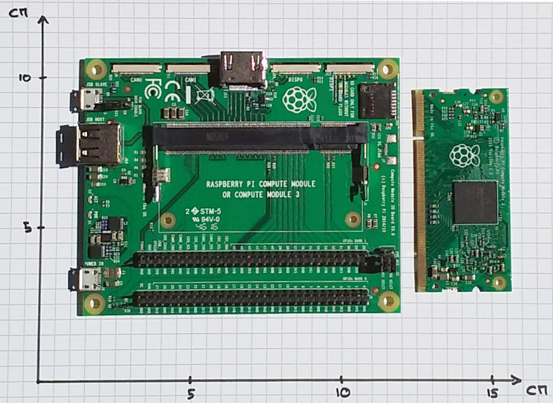Compute Module IO Board V3 (left) and Pi CM3 (right)